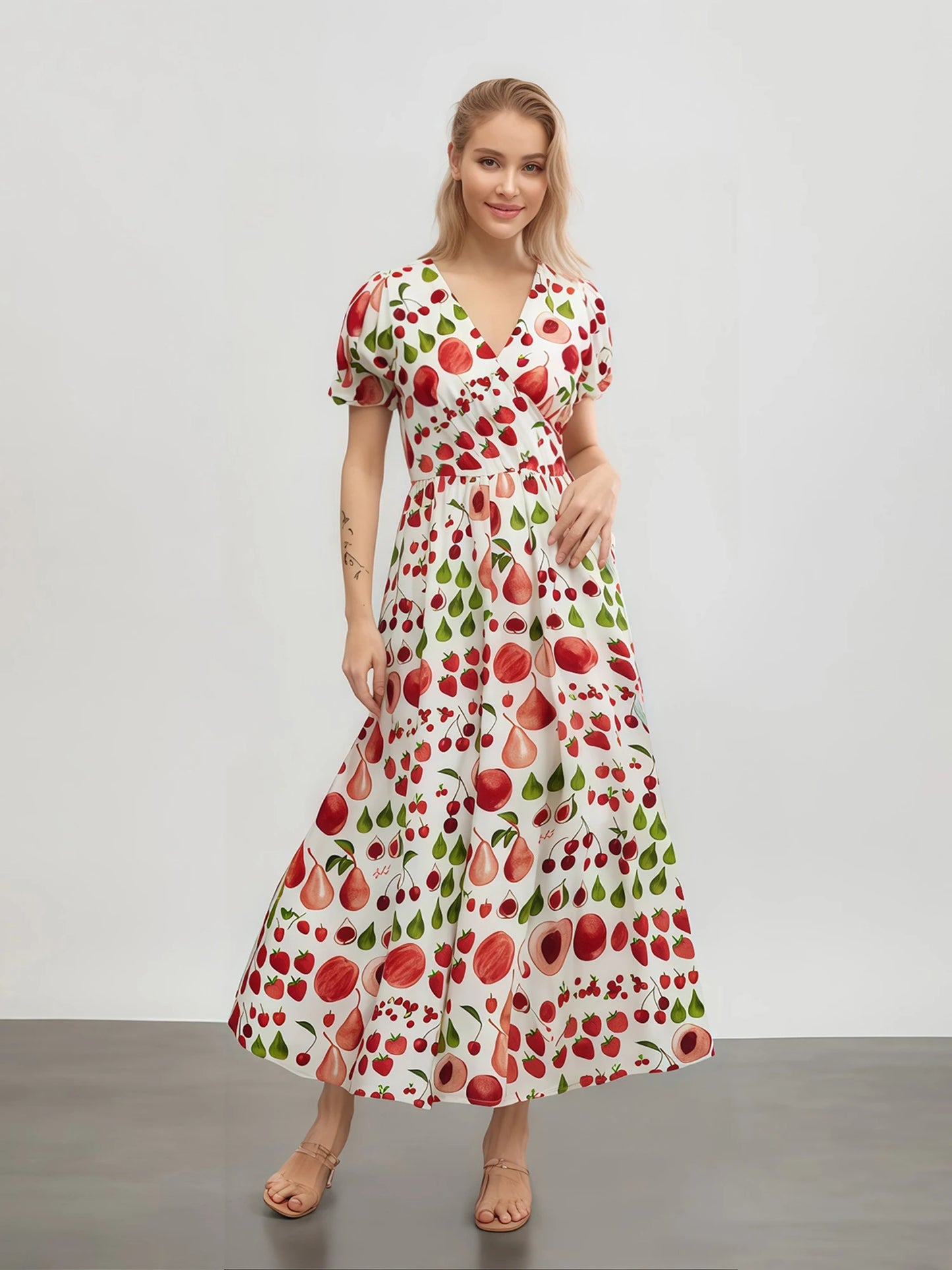Women s Boho Floral Print Maxi Dress with Short Sleeves and V Neckline Casual Summer Beach Dress with Flowy Fit and Wrap Design