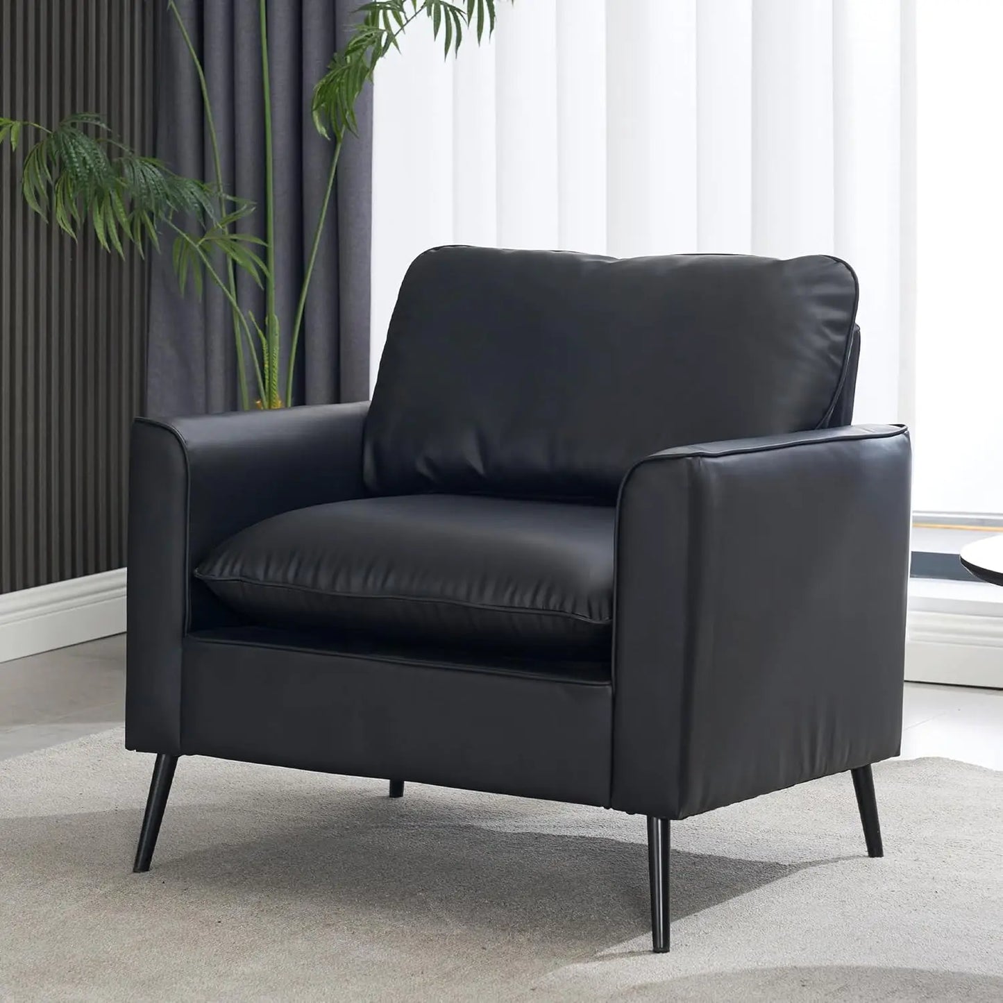 Leather Chair Set of 2, Oversized Armchair for Living Room, Mid-Century Accent Reading Chair for Bedroom Comfy, Single Sofa
