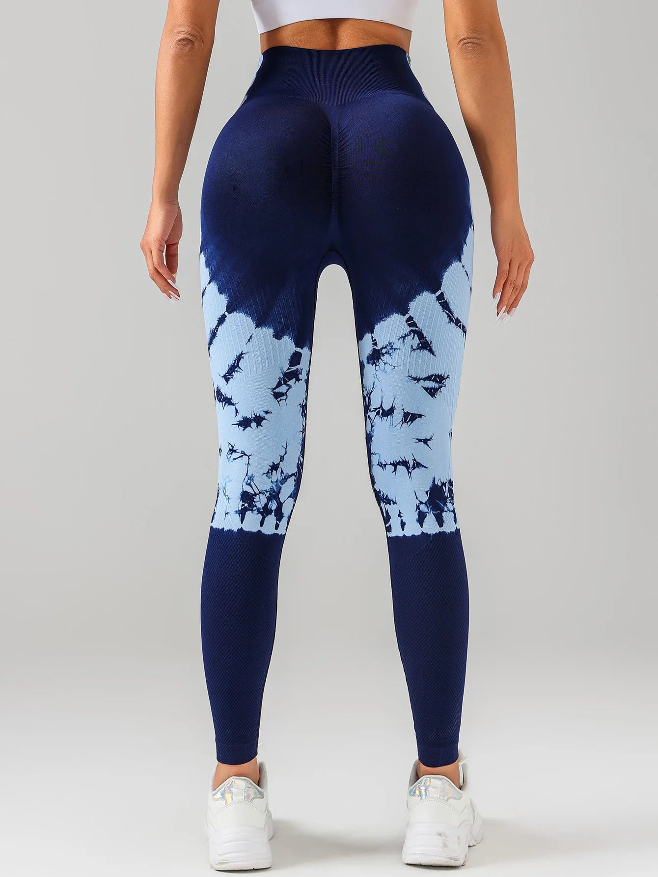US Local Women's Tie-Dye High Waist Hip Lift Sports Fitness Seamless Yoga Pants Ruched Booty Compression Tights