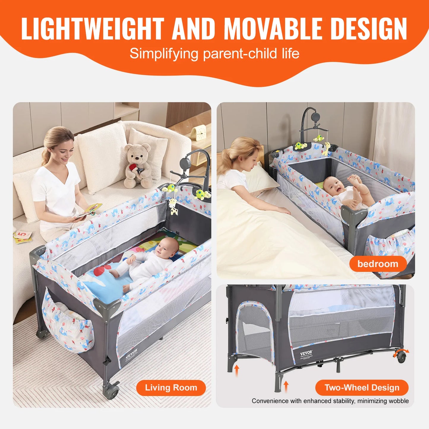 SucceBuy Baby Bassinet 77 pounds Load Capacity Easy to Fold Portable Bassinet Bedside Sleeper with Storage Basket and Wheels
