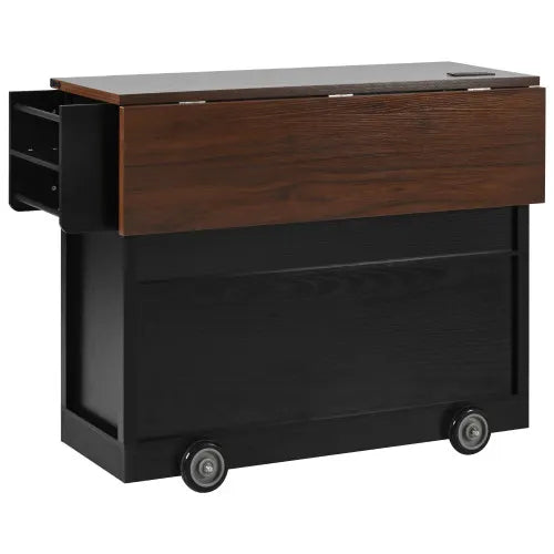 54"Kitchen Island with Drop Leaf, Power Outlet, Kitchen Storage Cart with 2 Doors, 2 Drawers, 4 Large Wheels