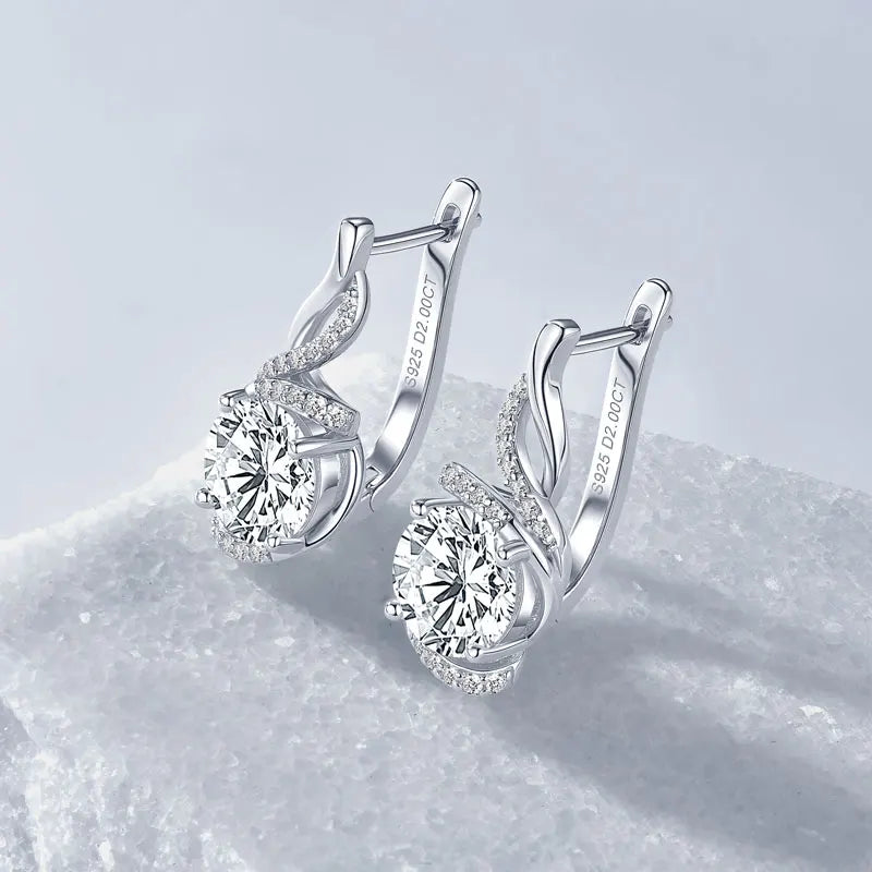 OXTAO U-shaped Design Moissanite Hoop Earrings for Women 100%925 Sterling Silver 2ct D VVS1 Diamond Earring Wedding Fine Jewelry
