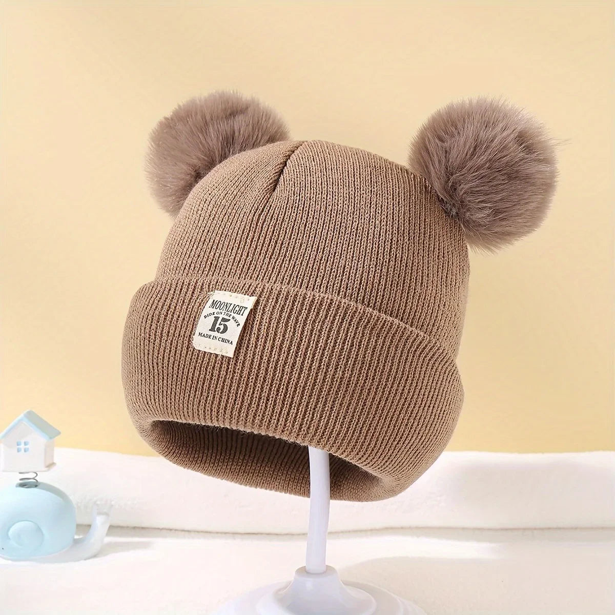 Solid Color Wool Knitted Baby Hat Newborn Baby Hat Cute Winter Hat with Pom-Pom Children's Boys and Girls Warm Knit Hat