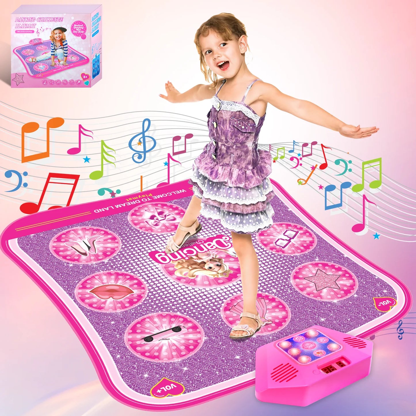 Dance Mat - 6 /9 Keys LED Electronic Dance Mat, Pink Doll Princess Girl Toys, Kids Music, Halloween, Christmas Birthday Gift