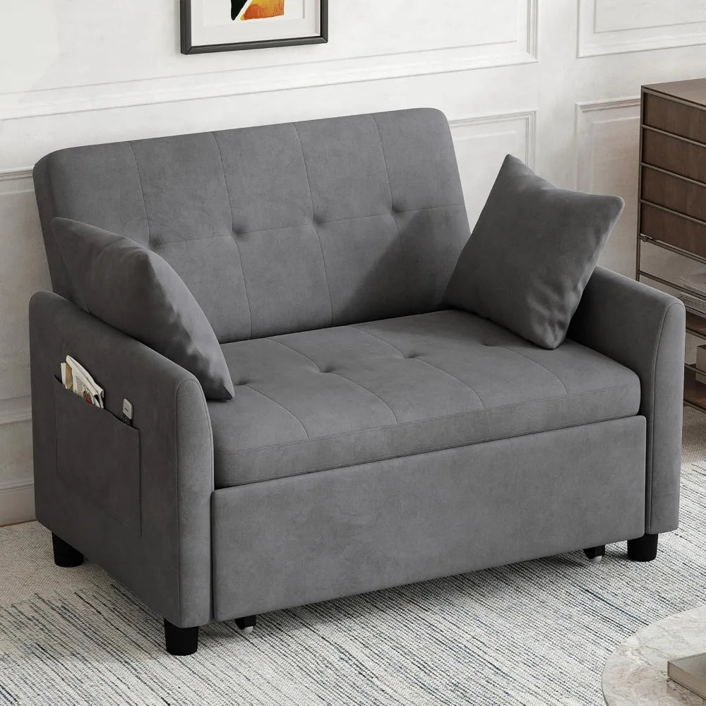 Sleeper Sofa Bed, 3 in 1 Convertible Sleeper Couch Bed Pull Out, Small Loveseat Sleeper Sofa, Futon Sofa Bed Full Size, 46" Velv
