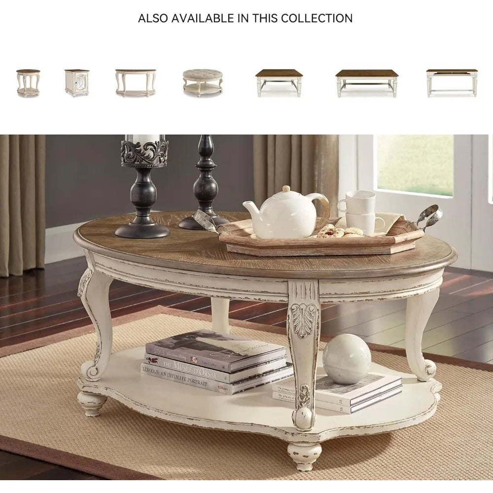 realyn french country two tone round end table, chipped white