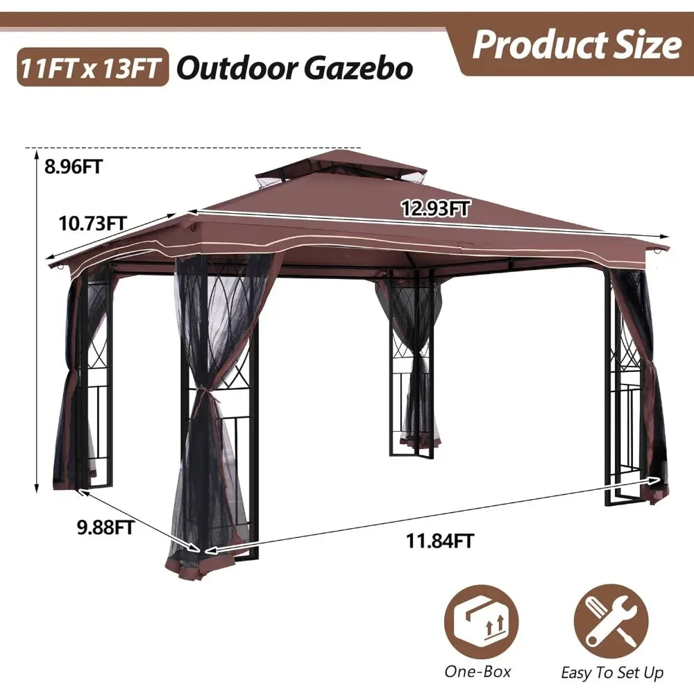 Outdoor Patio Gazebo Porch Gazebo with Polyester Roof & Breathable Netting, Best for Garden, Lawn, Backyard Deck