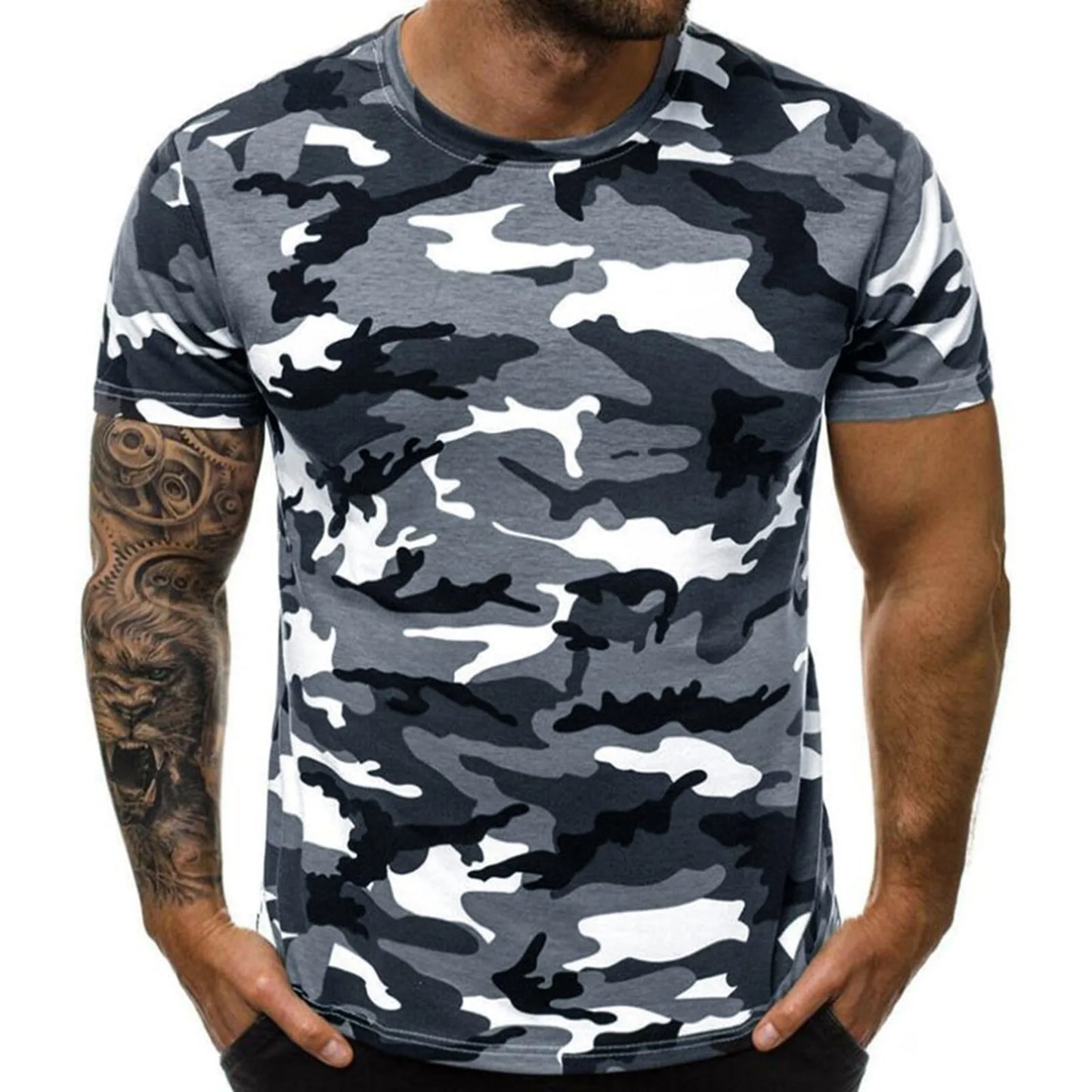 Men'S Casual Summer Round Neck Tight Sexy Camouflage Short Sleeve Top Men'S Sports T-Shirt Chemise Homme Ropa Hombre T-Shirt Men