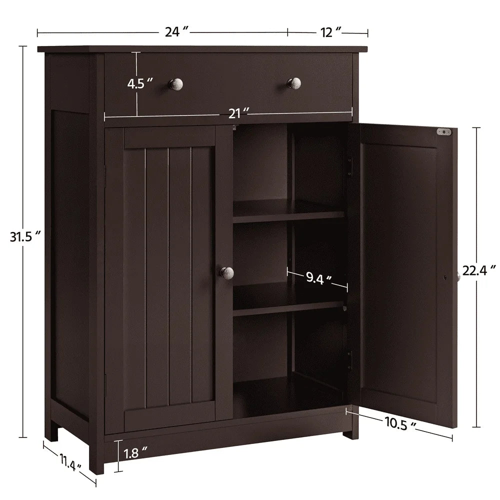 31.5" Freestanding Wooden Storage Cabinet with Adjustable Shelves Bathroom Living Room Kitchen Organization Modern Design