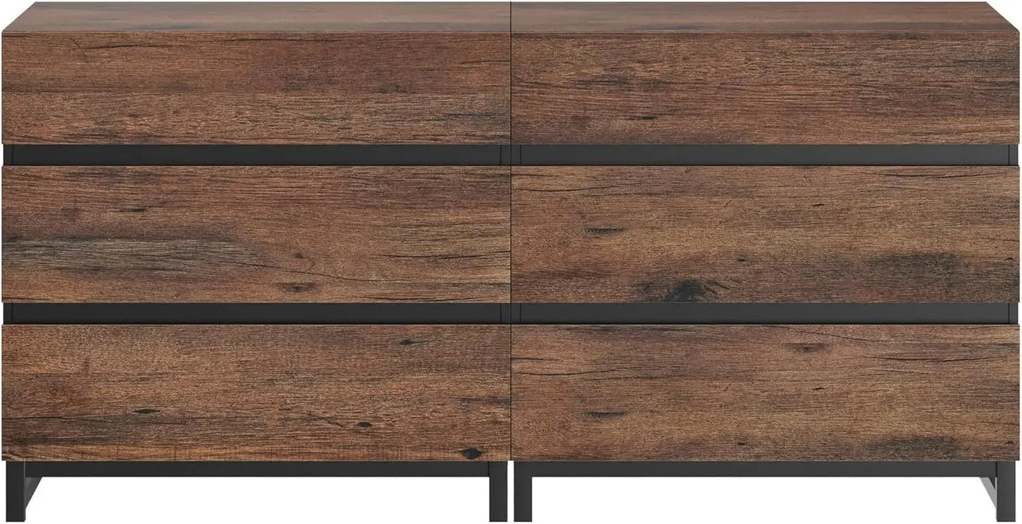 Dresser for Bedroom, Modern Wooden Chest , 6-Drawer Storage and Closet Organizer for Living Room, Hallway, or Entryway, Brown
