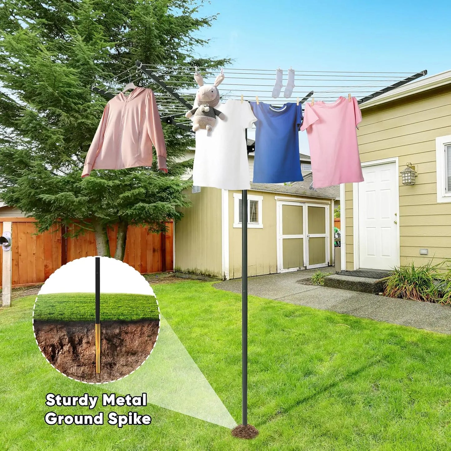 Rotary Outdoor Umbrella Drying Rack Umbrella Rotary Dryer Clothes Line Protective Cover 4 Arms with 165ft Clothesline Outdoor
