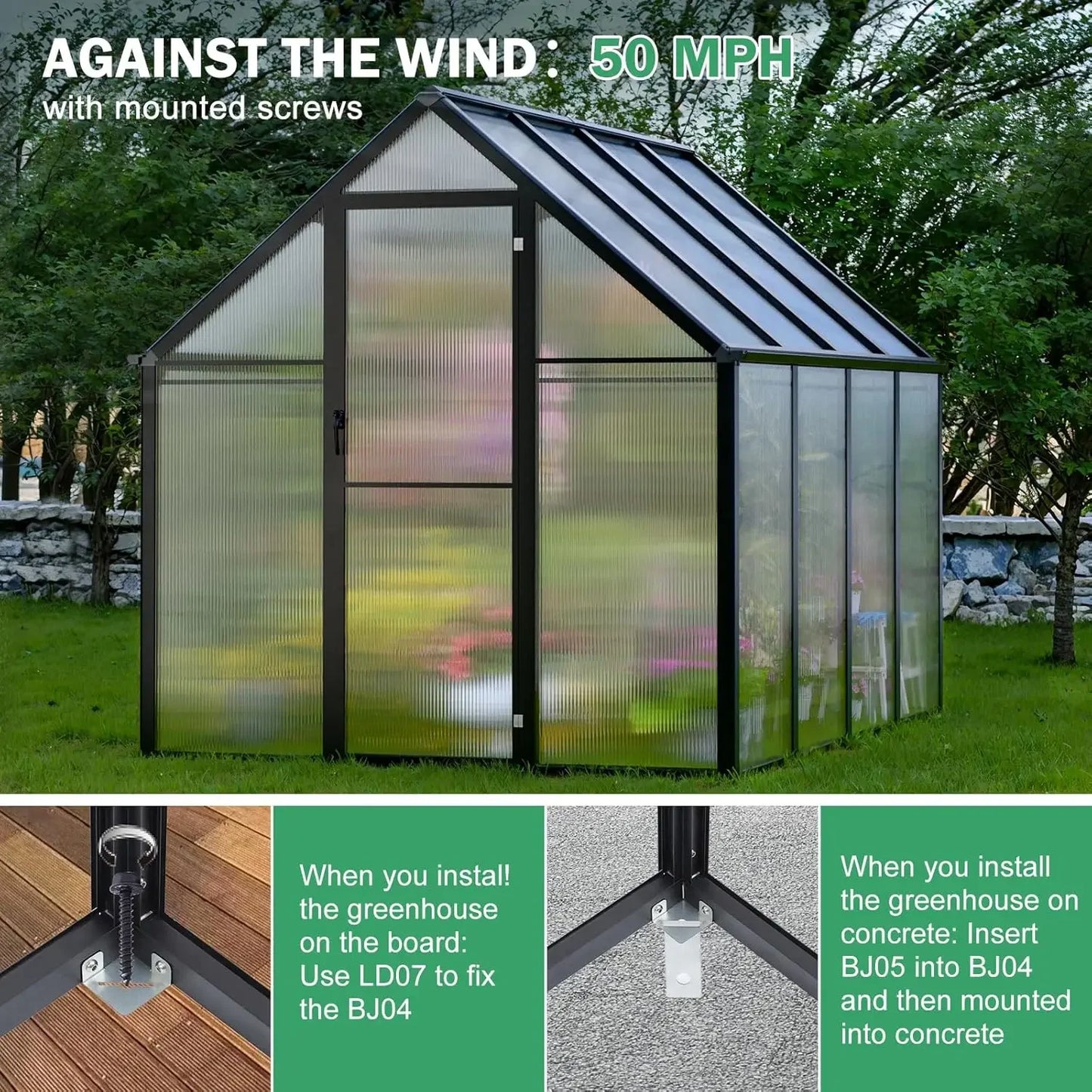 Polycarbonate Greenhouse Kit,8x6x6 FT Outsides Heavy Duty Green House with Transparent Panels Windows Door for Backyard Garden