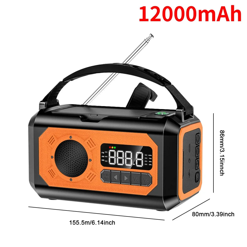 12000mAh AM/FM/NOAA emergency radio survival with crank battery operated radio solar Hand Crank SOS Alarm small portable radio