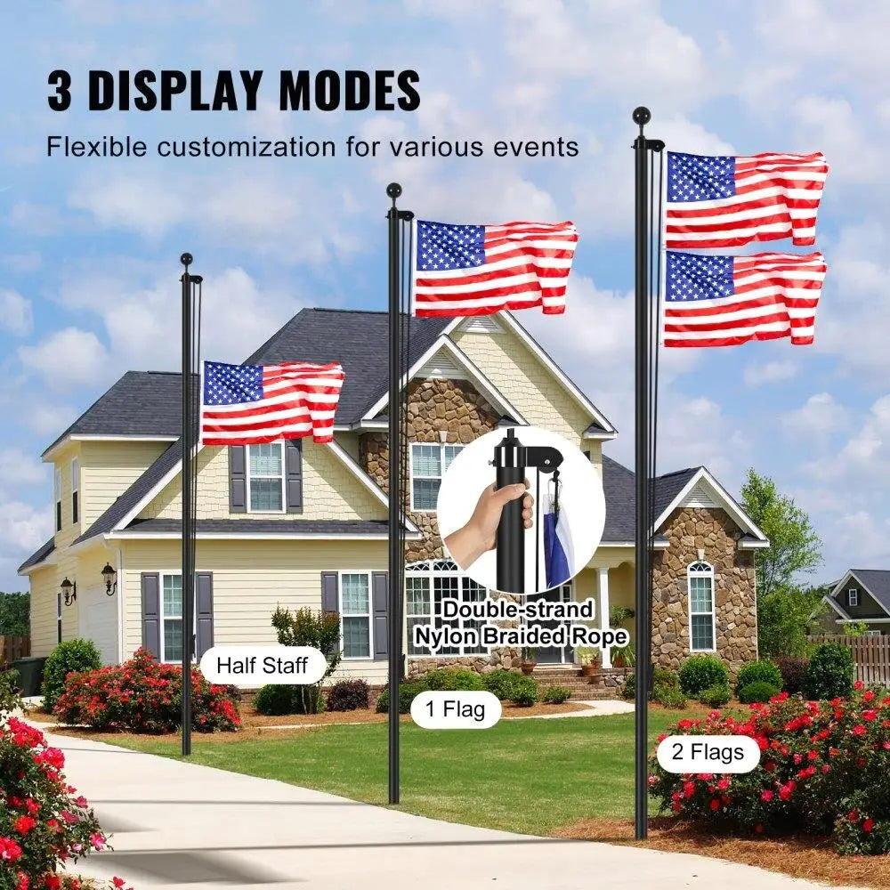 30FT Heavy Duty Aluminum Detachable Flagpole Kit Black American Flag Display