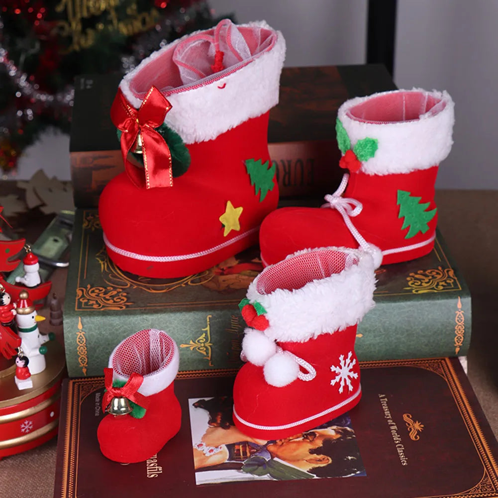 Christmas Red Candy Gift Bag Creative Sugar Storage Boots Mini Festival Theme Home Decoration Supplies