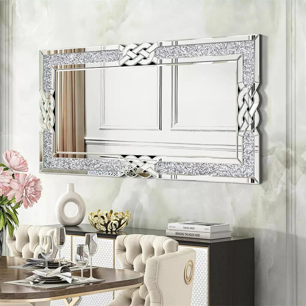 Wisfor Crushed Diamond Rectangular Wall Mirror Glam Crystal Frame