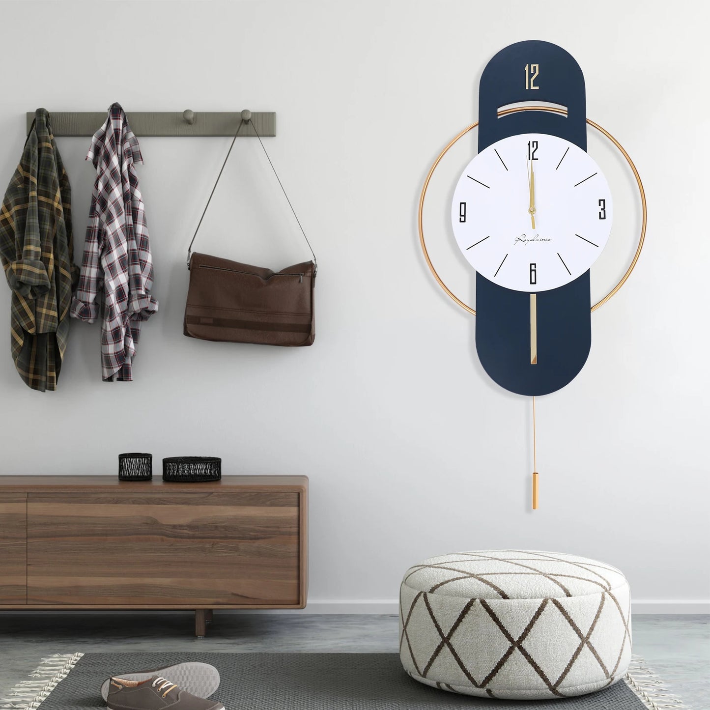 Luxury Modern Wall Clock, 33" Oversized Silent Sweep Movement with 3D Metallic Accents for Living Room & Office Decor (≤20dB)