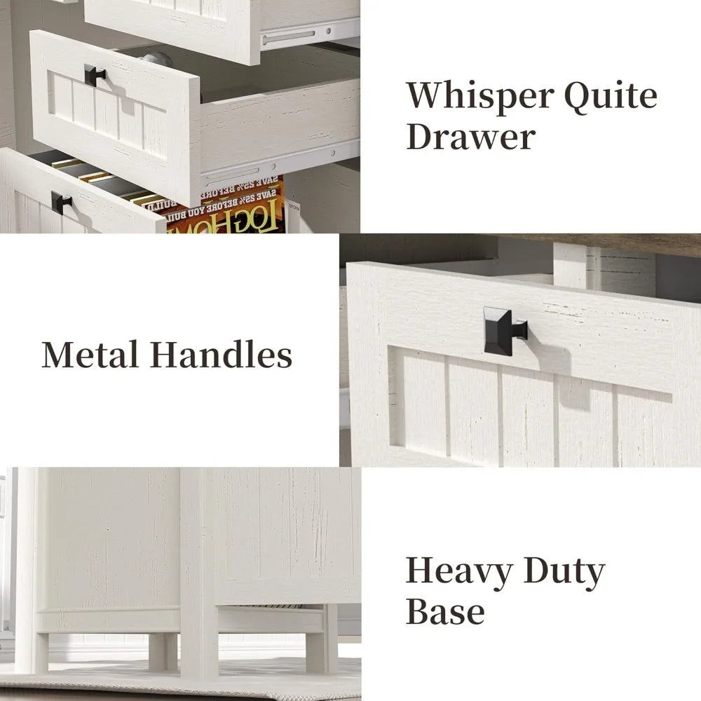 Executive Desk, Modern Farmhouse Computer Desk with Drawers & Cabinet, Home Office Desk for Work Study Writing Workspace (White,