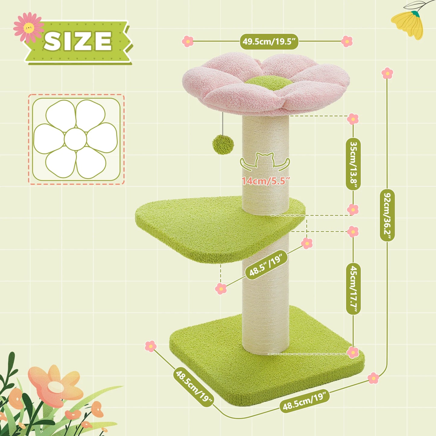 Cat Scratching Post for Large Cats, Small Cat Tree Tower with Thick Scratching Post, Top Bed, Indoor Tall Cat Scratcher, Cat Toy