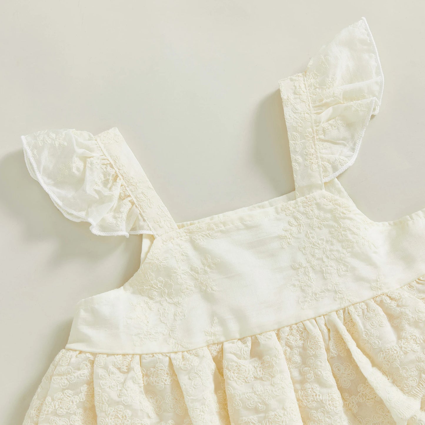 Little Girl Pants Set Floral Fly Sleeve Layered Ruffled Lace Tops Elastic Waist Denim Pants 2 Pcs Summer Outfit
