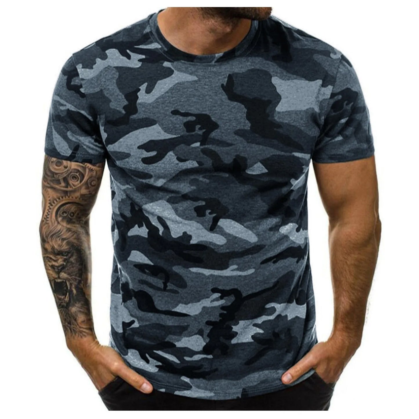 Men'S Casual Summer Round Neck Tight Sexy Camouflage Short Sleeve Top Men'S Sports T-Shirt Chemise Homme Ropa Hombre T-Shirt Men