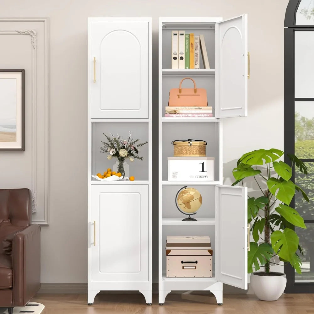 Tall Bathroom Storage Cabinet,Metal Freestanding Storage Cabinet with Doors and Shelves,Slim Bathroom Cabinets,