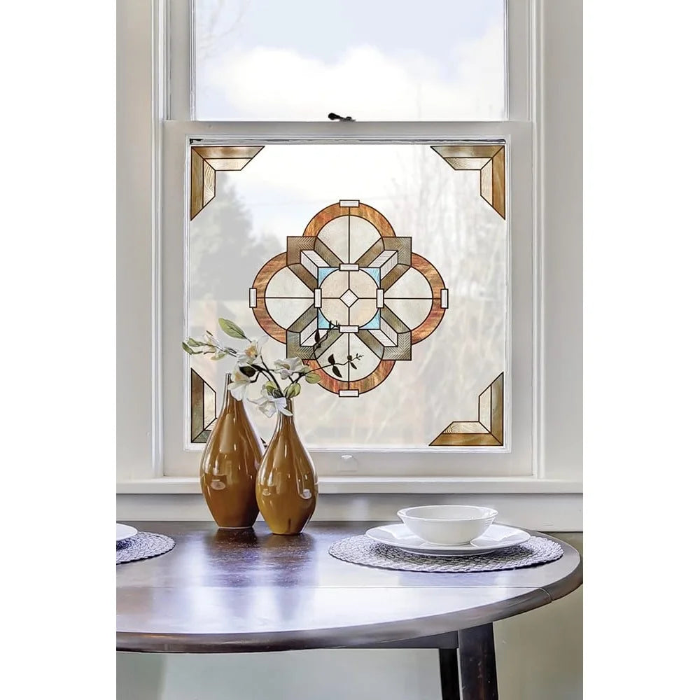 Decorative Window Film Stained Glass Pattern Non-Adhesive Easy Apply UV Protection Privacy Film Home and Office Use