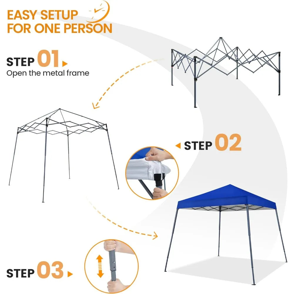 Pop Up Canopy, 10x10 Slant Leg Easy Outdoor Canopy Tent, Folding Portable Instant Shelter Tent with Backpack
