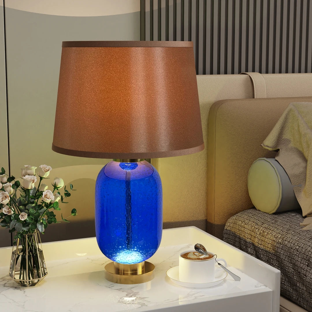 Industrial Bedside Lamp: Amber-tinted Glass Shade, 3000K Warm Light, Desk Reading Lamp w/ Bulb for Bedroom Home Office
