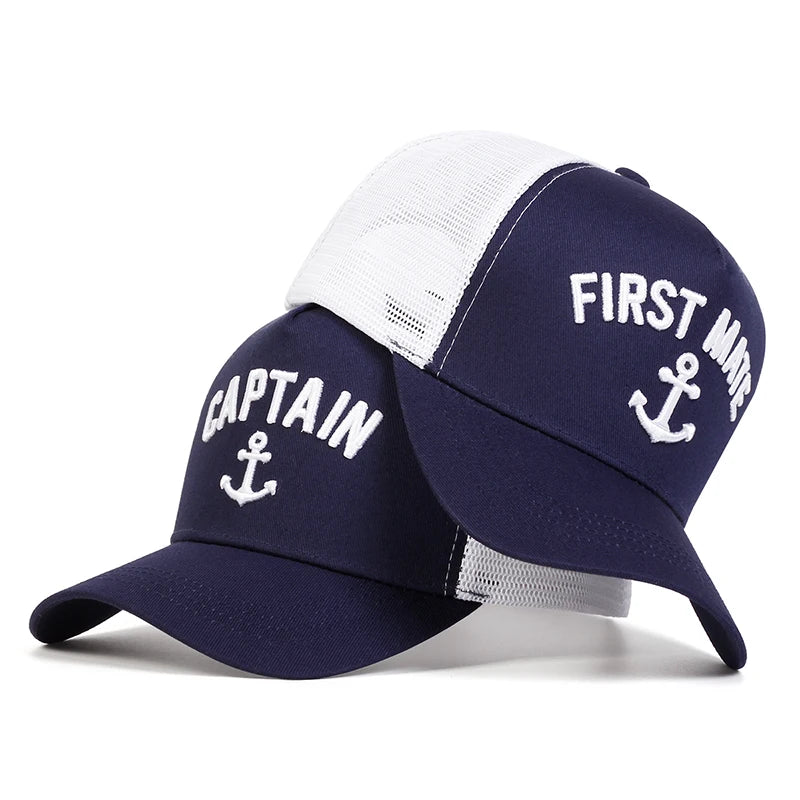2pcs/set Unisex FIRST MATE/CAPTAIN Embroidery Baseball Net Caps Spring and Summer Outdoor Adjustable Casual Hats Sunscreen Hat