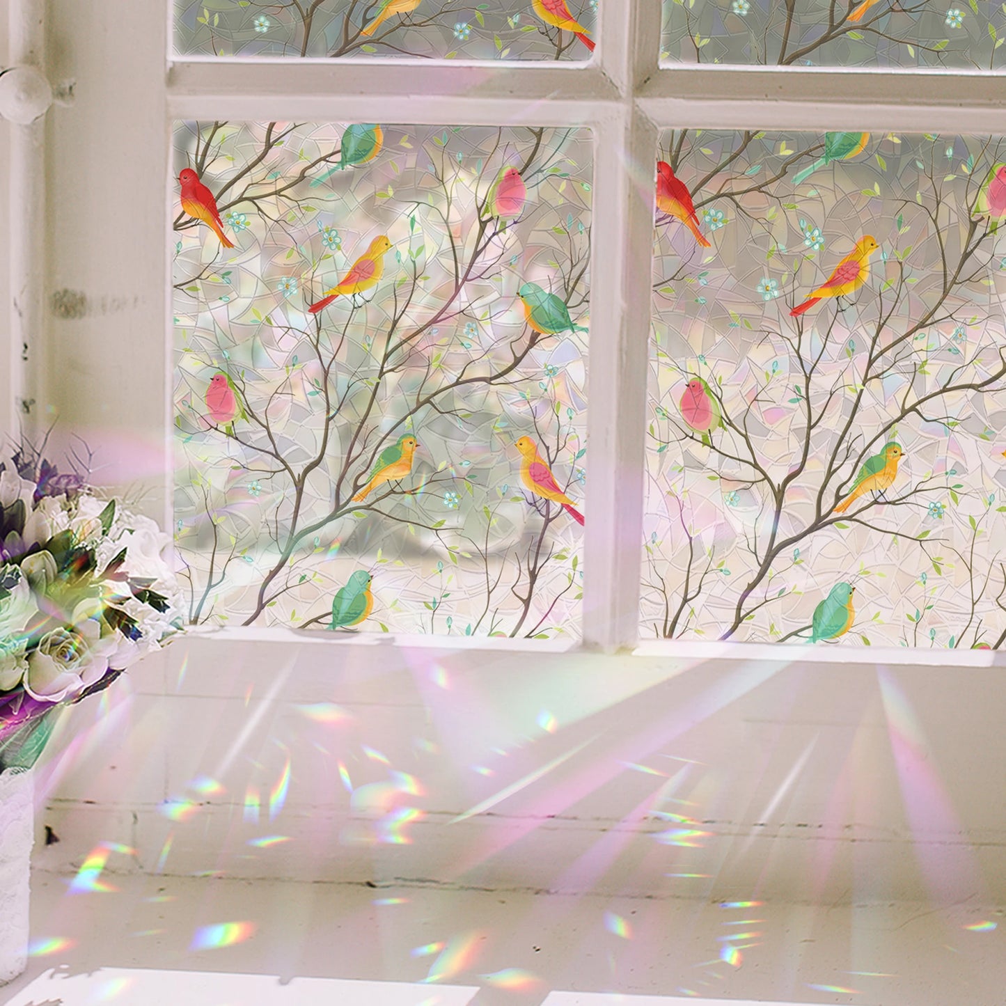 Window Clings Reflective DIY Birds Sun Catcher Window Sticker Home Decor for Glass Windows