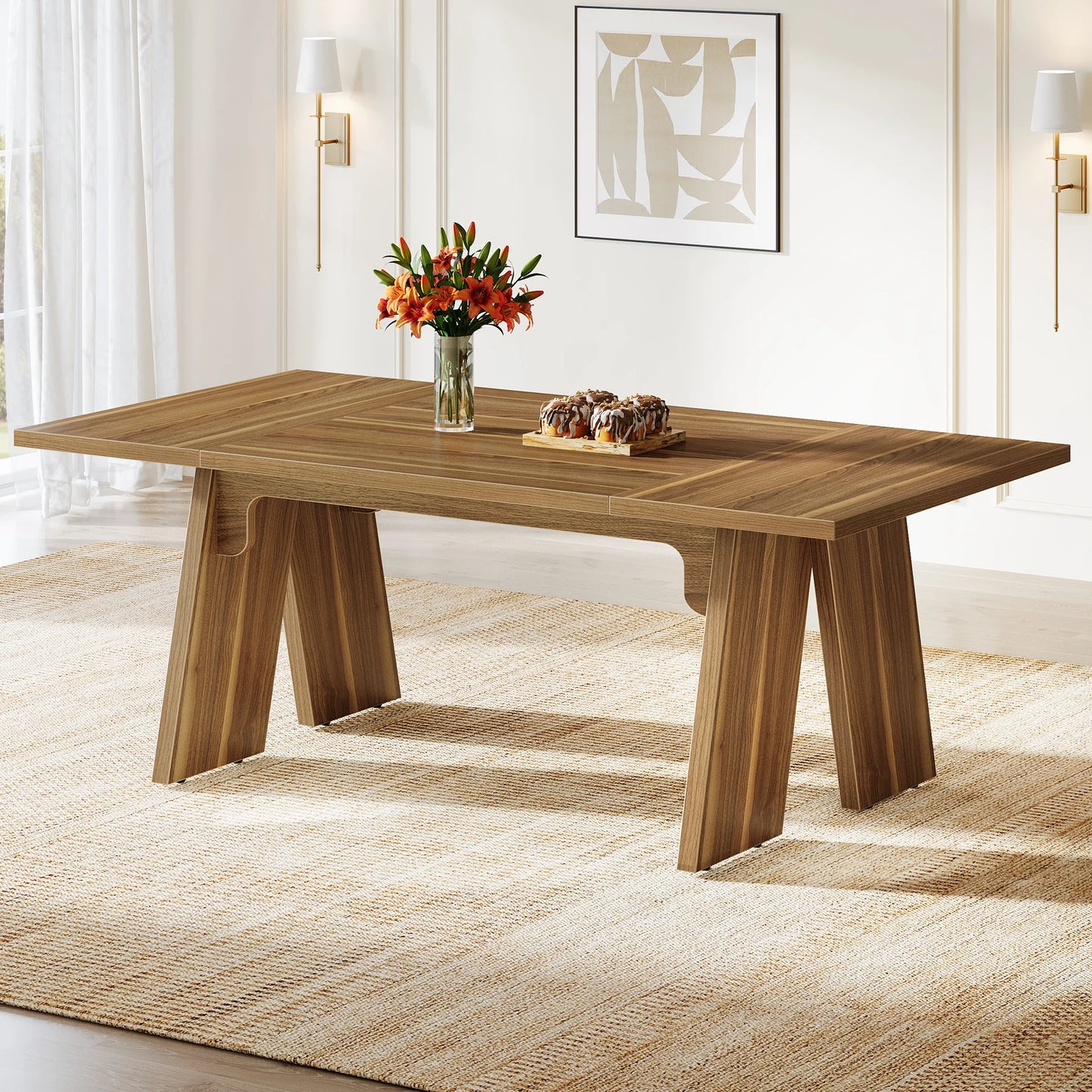 Tribesigns 71" Large Dining Table for 6 People, Farmhouse Dinner Table, Rectangular Dining Table with Solid Wood Legs