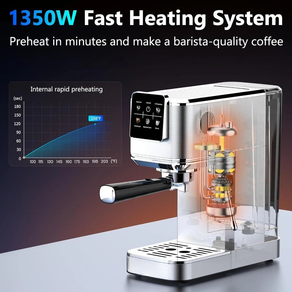 Hot sell.Espresso Machine 20 Bar,Touch Screen Espresso Maker with Steam Milk Frother,Stainless Steel Coffee Machine