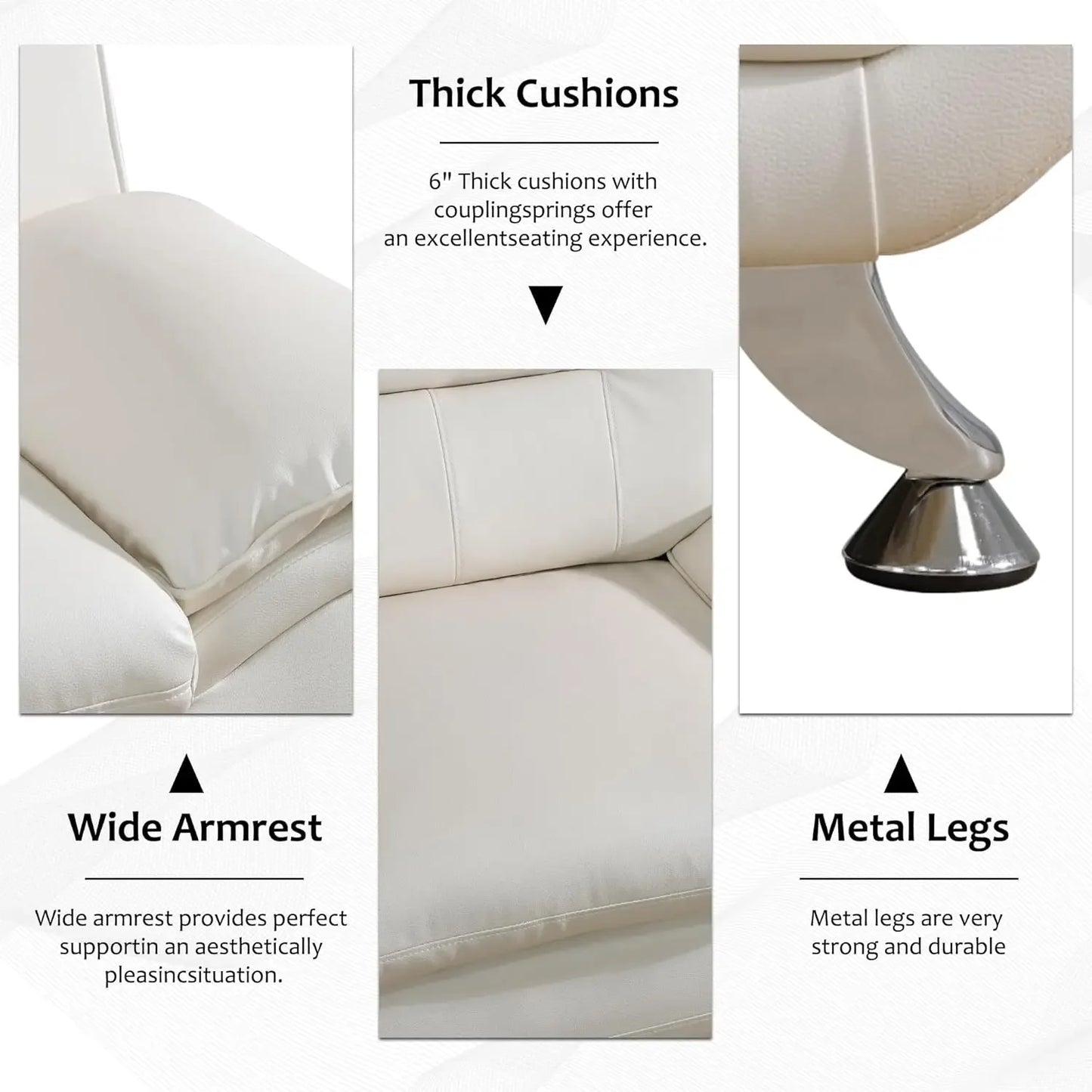 3 Piece Living Room Couch Set, Faux Leather Sofa Set, Modern Sofa Couch Set Living Room Furniture (Sofa+Loveseat+Chair