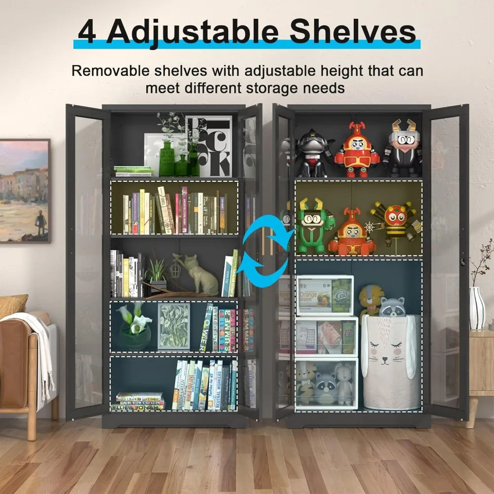 71" Glass Display Cabinet with Lock,Curio Cabinet with Glass Doors, Metal Display Case with 4 Adjustable Shelves