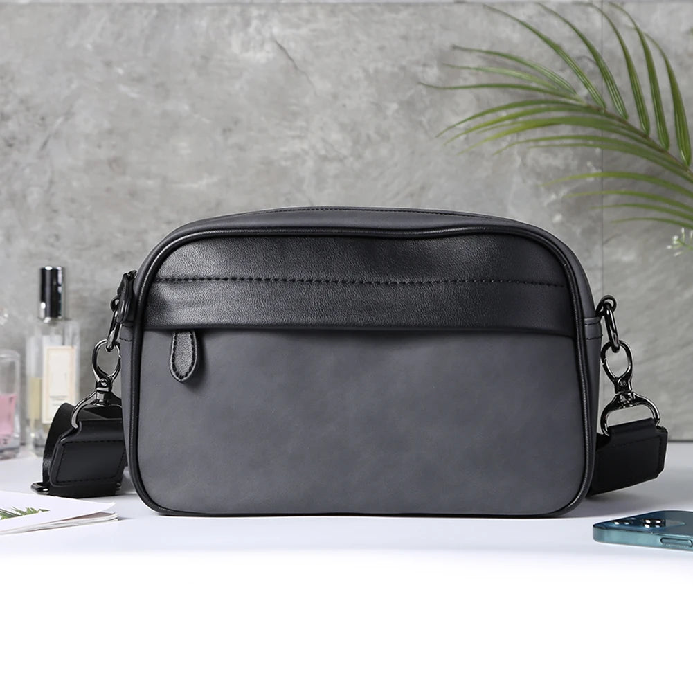 Casual Business Shoulder Bag for Men PU Leather Messenger Bag Wide Strap Crossbody Bags Classic Plaid Designer Male Sling Bags
