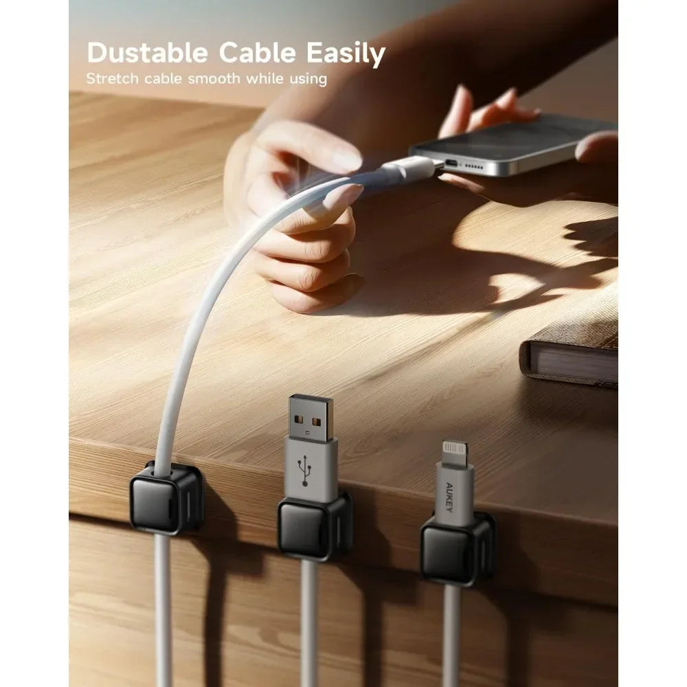 8-pack magnetic desk cable clamp management, strong adhesive wire charger holder for the nightstand