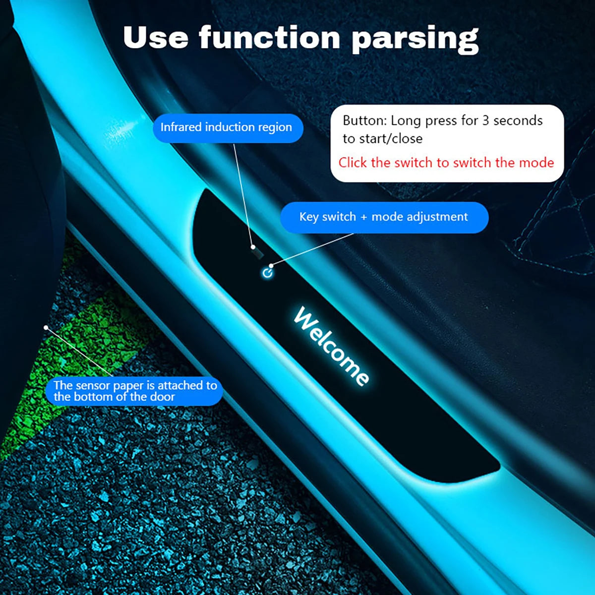 4pcs Car LED Welcome light Door Threshold Welcome Decorative lights Auto Pedal LED Atmosphere lights RGB Interior Light Strip