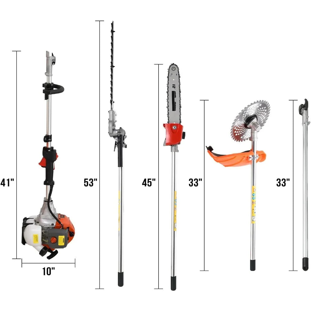 Gas Powered Hedge Trimmer Weed Eater 41.5cc 5 in 1 Multi Functional Trimming Tools Gas Weed Wacker Long Reach Pole Saw for Tree
