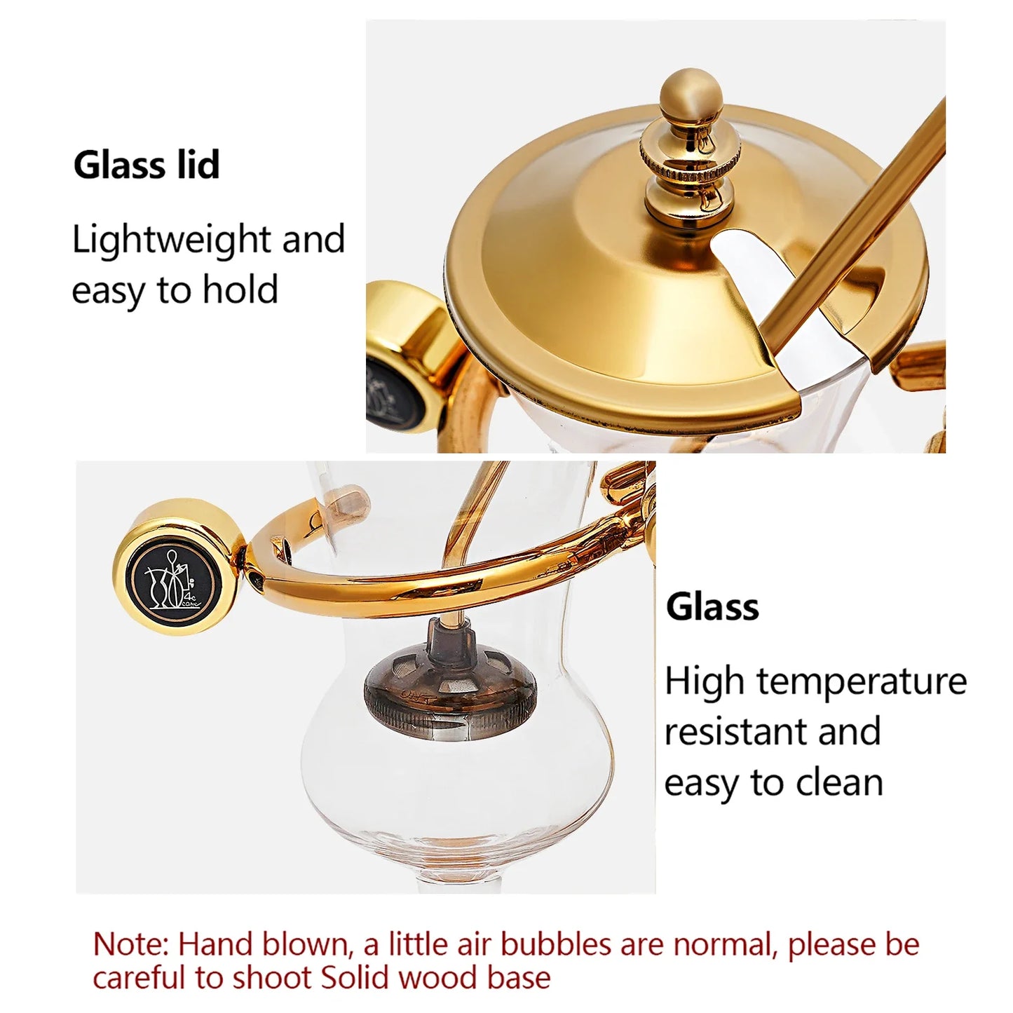 Coffee Maker 400ml Siphon Coffee Machine Set, Vacuum Coffee Maker, Coffee and Tea Brewer, Integrated Filter, Matching Wooden