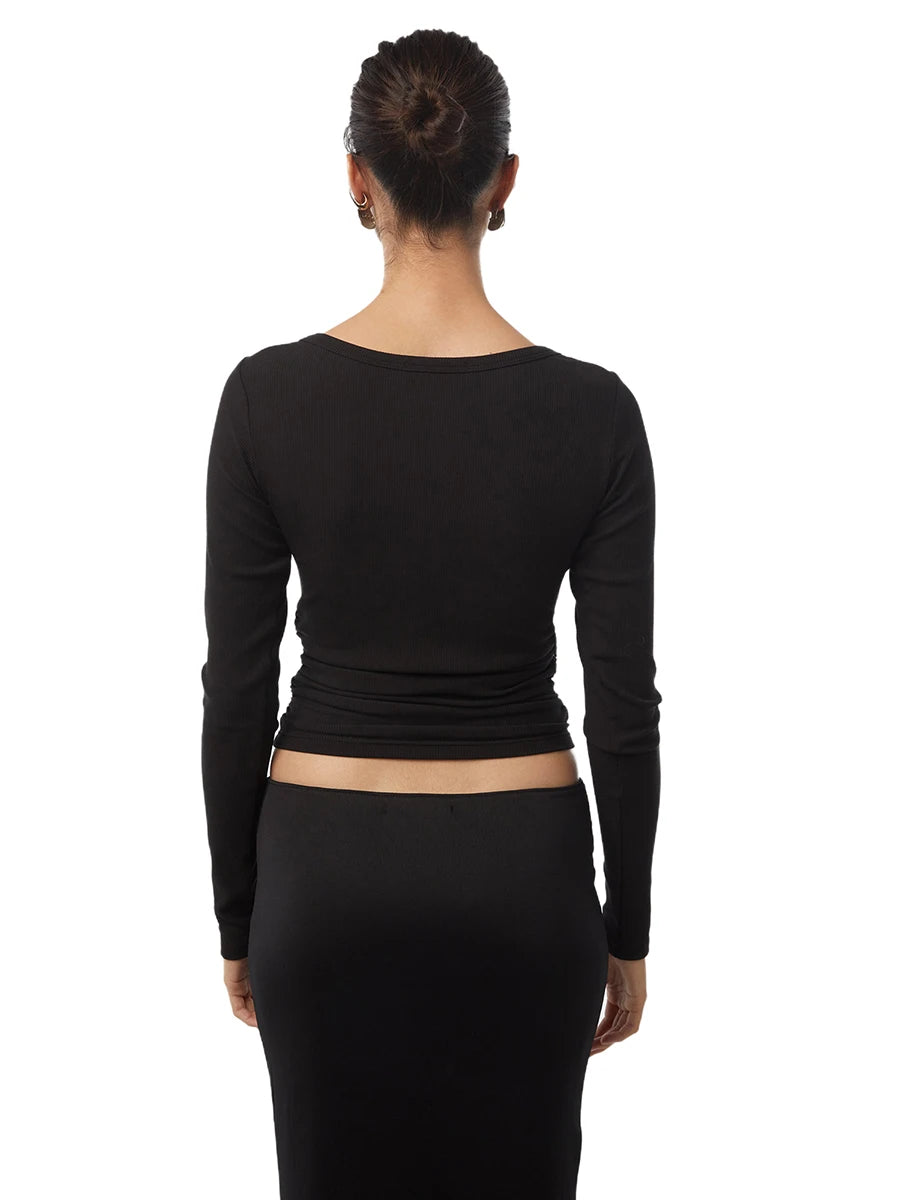 Women Long Sleeve Crop Tops Solid Color Boat-Neck Fit T-Shirts Spring Fall Bottoming Shirts Streetwear