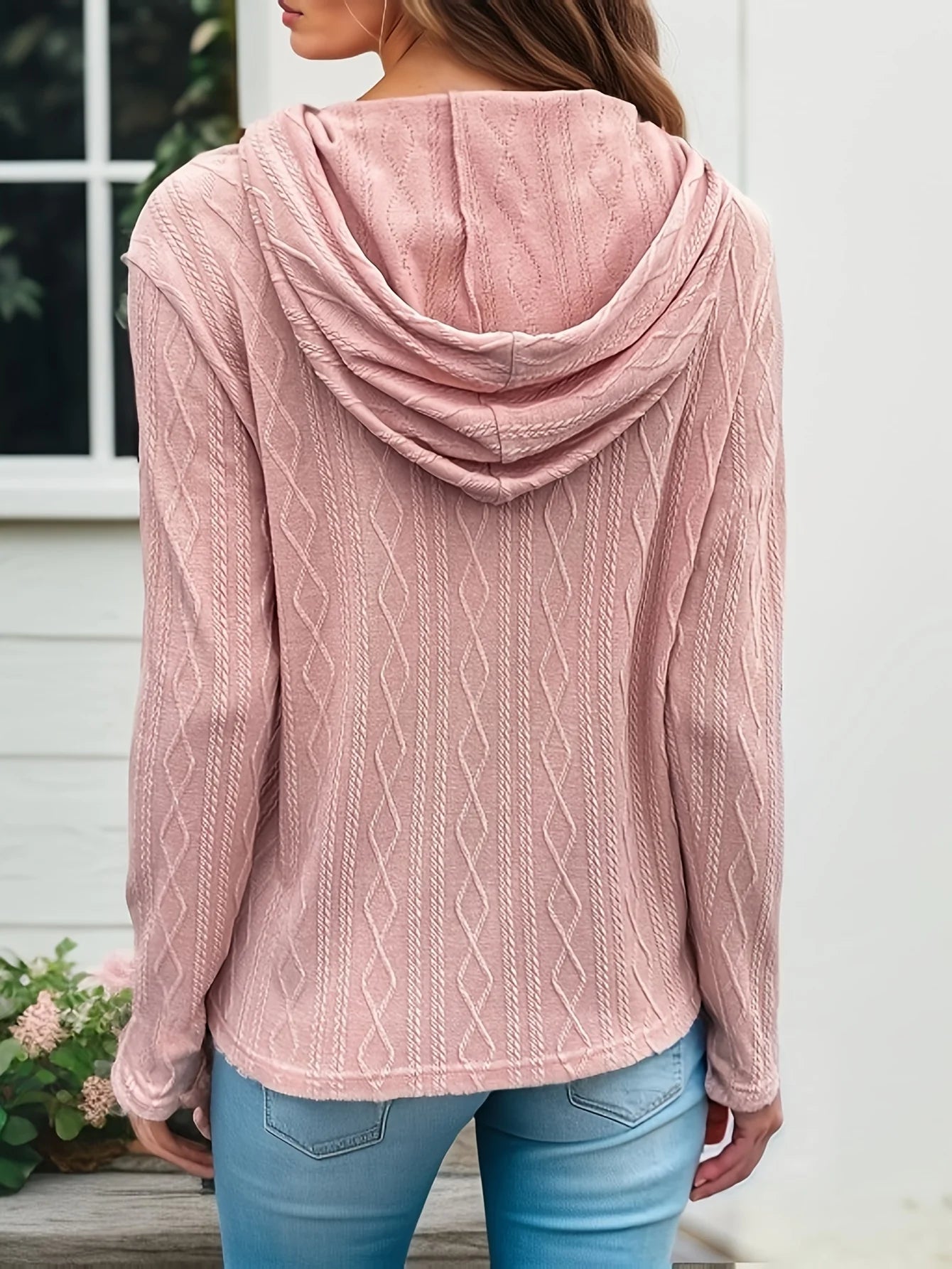 Plus Size Casual Sweater Women's Plus Textured Long Sleeve Drawstring Slight Stretch Hoodie Plus Size Women Clothing