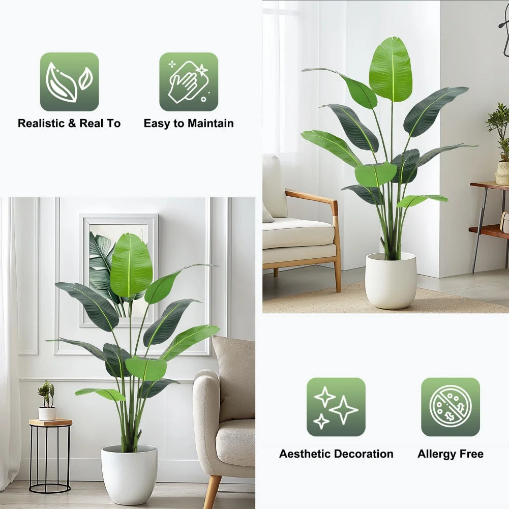 Artificial Bird of Paradise Plant 4/5 FT Fake Palm Tree for Indoor Outdoor Faux Plants for Home Office Perfect Housewarming Gift