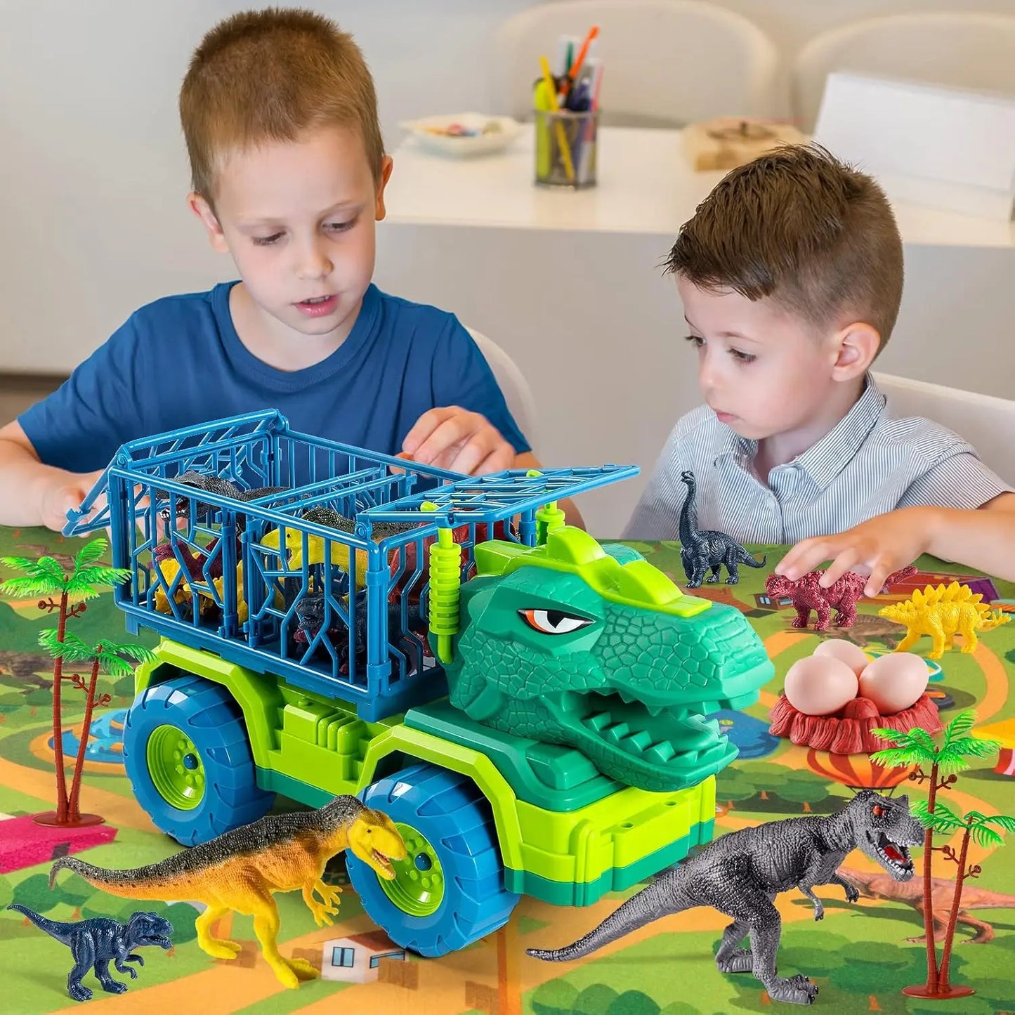 Dinosaur Truck Kids Toys With Play Mat Animal Model Engineering Car Excavator Dump Truck Game Diy Cars Toys Birthday Gifts Boys