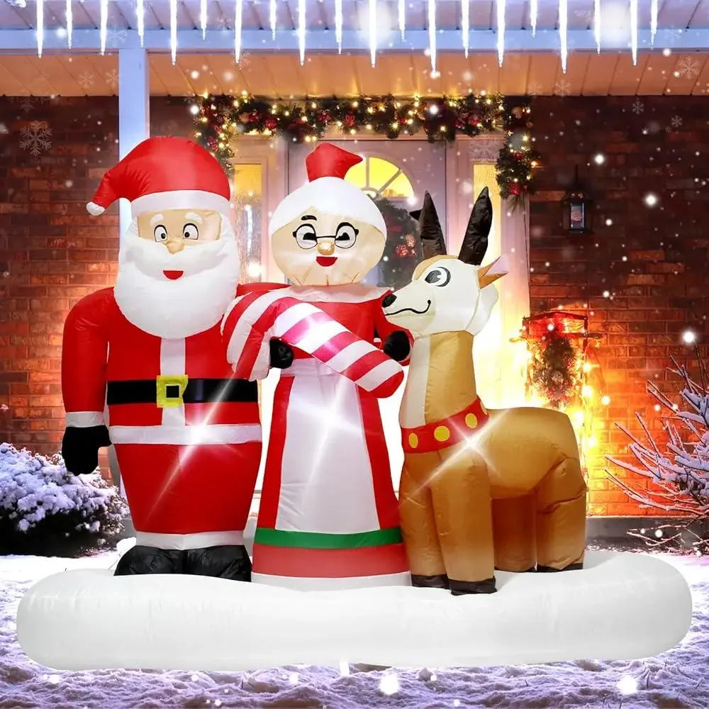 7ft Inflatable Santa Claus Mrs Claus Reindeer LED Lights Outdoor Christmas Decoration Holiday Yard Ornament Easy Setup Weather