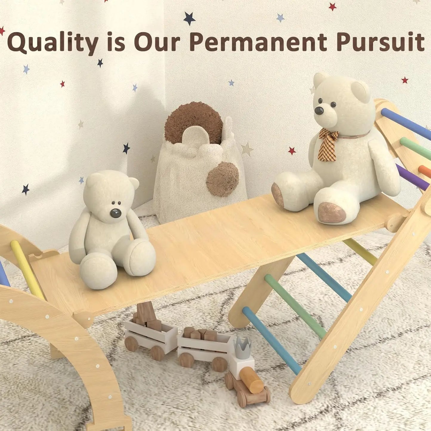 Pikler Triangle Set, 5 in 1 Toddler Climbing Toys, Wooden Montessori Climbing Set with Foldable Ladder & Arch & Ramp, Baby Climb
