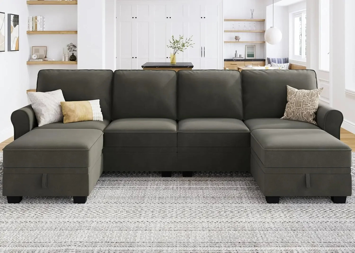 Sectional Sofa with Storage Seat U Shaped Sectional Couch with Reversible Chaise Convertible Sectional Couch for Living Room