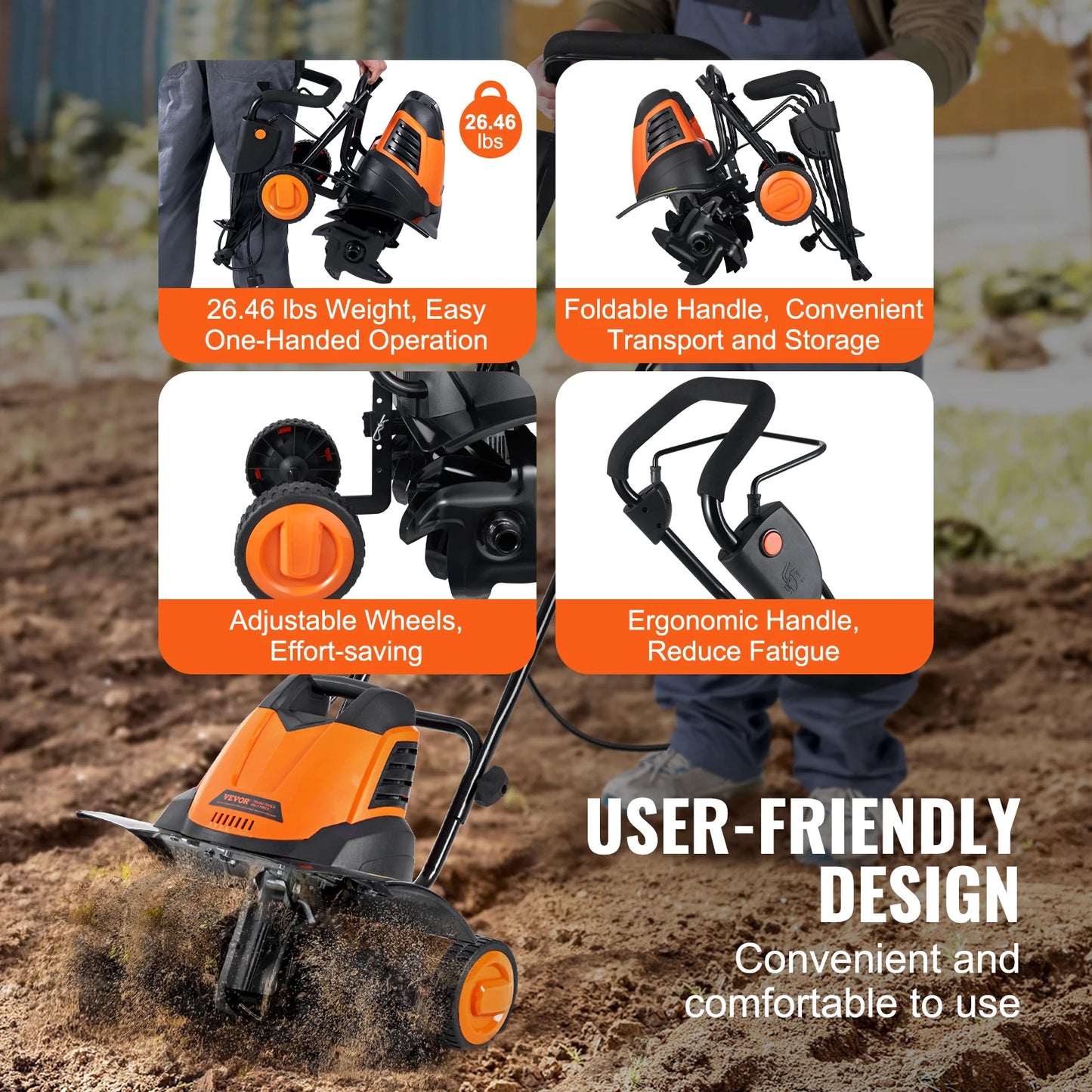 SucceBuy12 Amp Electric Tiller, 18" Tilling Width 3.94" Tilling Depth Corded Electric Tiller/Cultivator Steel Mn Tines Rototille
