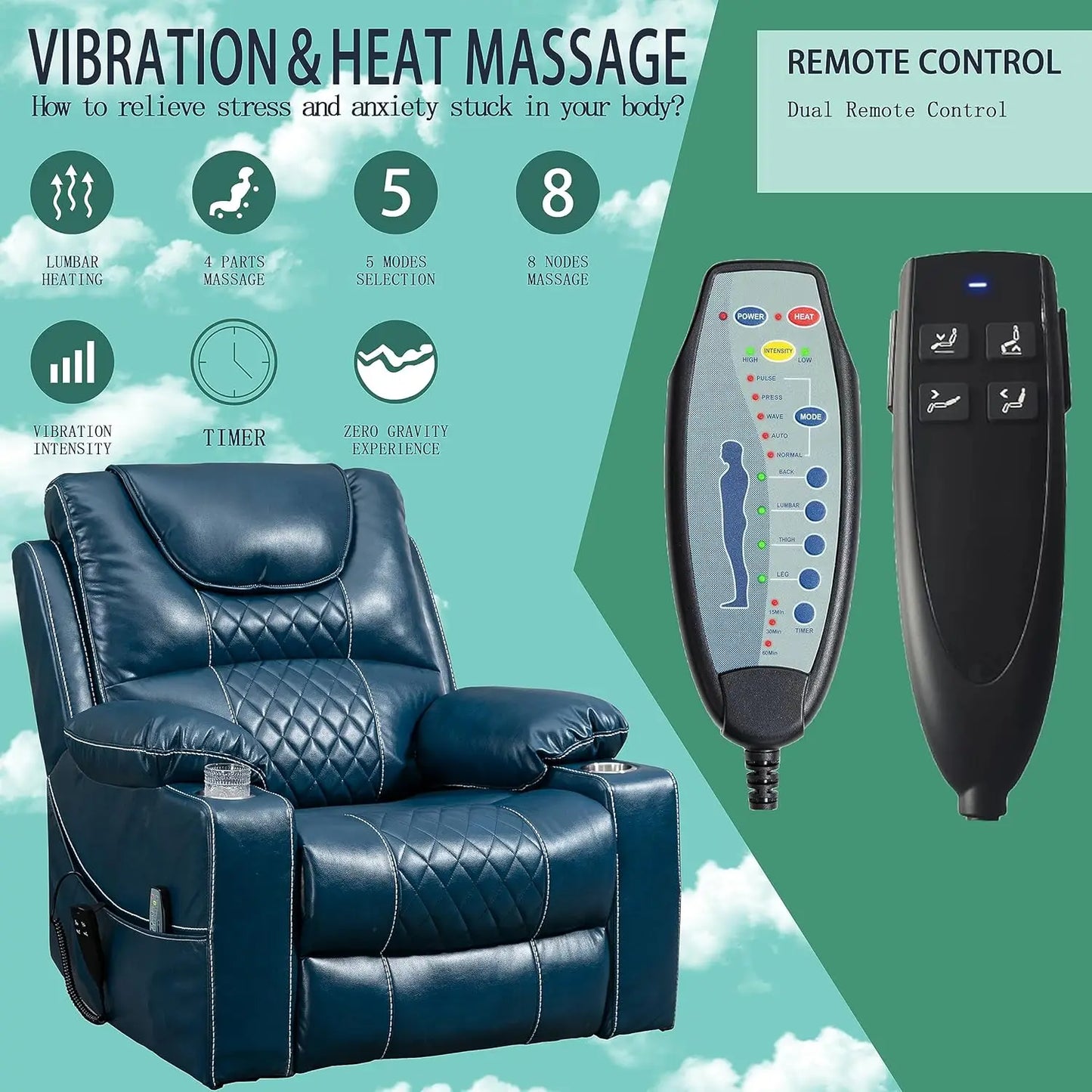 Power Lift Chair for Elderly 9968Pro, Lay Flat Recliner with Massage, Dual OKIN Motors, Remote Control, Breathable Leather,