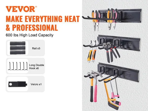 SucceBuy Garage Tool Organizer Wall Mount Yard Garden Heavy Duty Storage Rack W/ Adjustable Hook Rails for Shovels Trimmers Hose